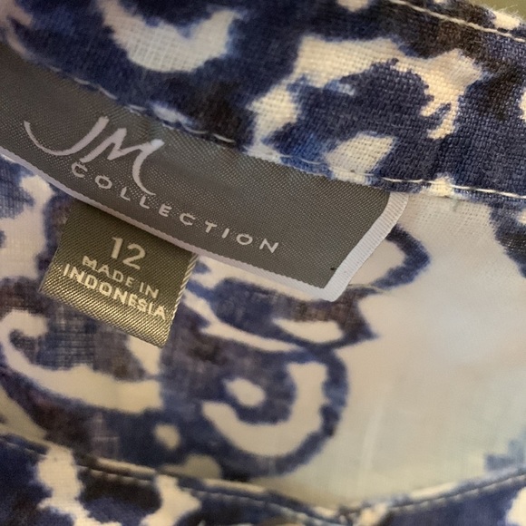JM Collection Women's Size 12 Top Blue & White Paisley Button Down - Picture 7 of 10